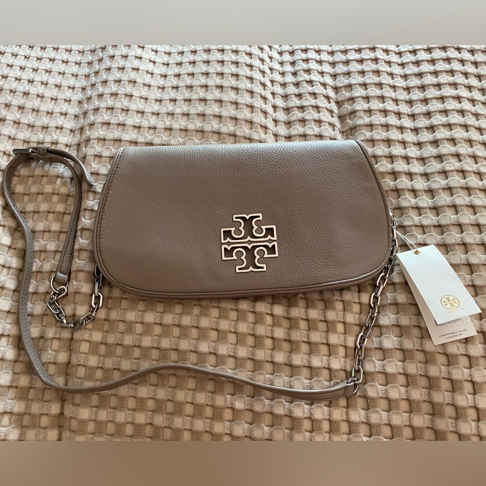 Tory Burch purse Britten Clutch in French Grey
